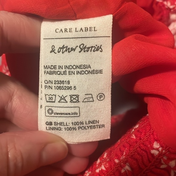 & Other Stories Linen Floral Milkmaid Crop Top Red Size 4 - Picture 9 of 9